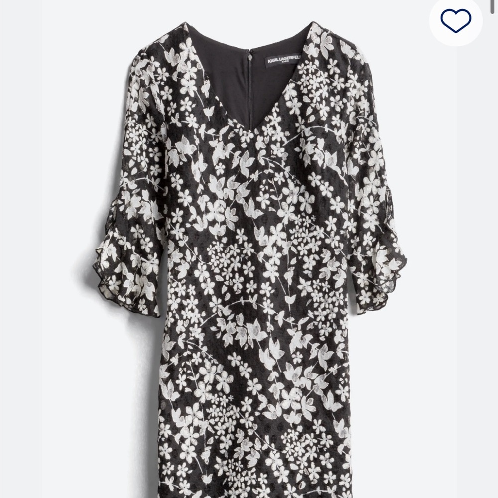 KARL LAGERFELD PARIS Carys Ruffle Detail Lace Knit Dress